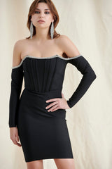 Black Crystal Corset Mini Dress