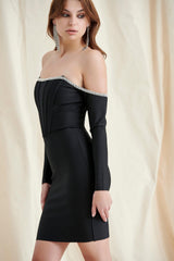 Black Crystal Corset Mini Dress