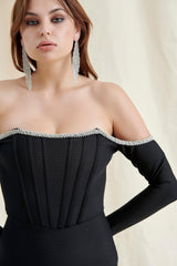 Black Crystal Corset Mini Dress
