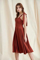 Brickred Shoulder Straps Midi Dress