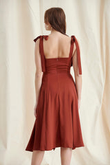 Brickred Shoulder Straps Midi Dress