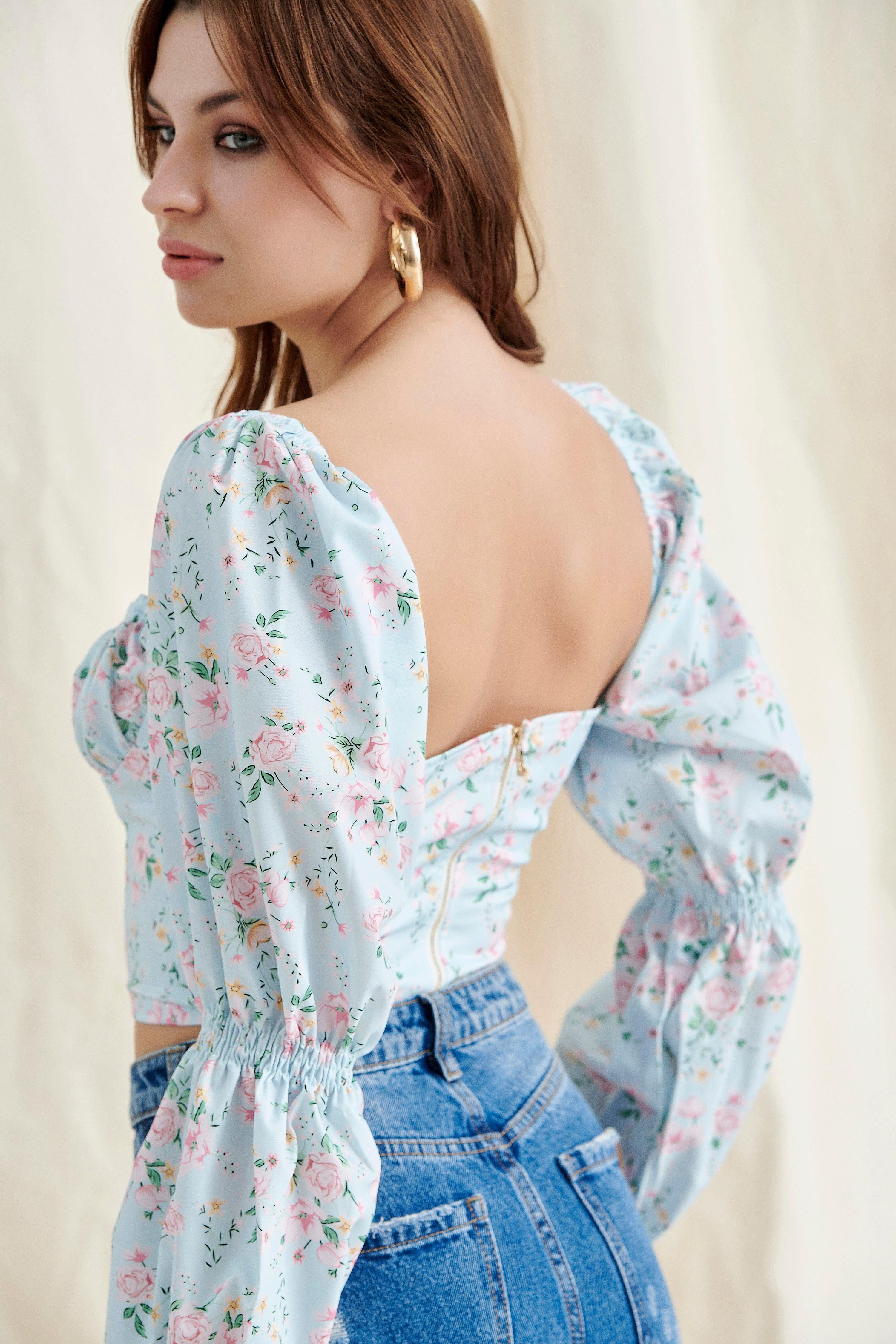 Floral Puff Sleeves Top