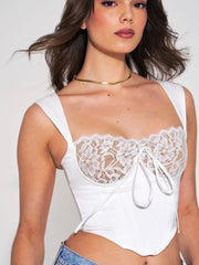 White Lace Satin Corset Top