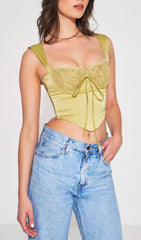 Olive Lace Satin Corset Top