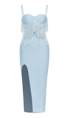 Tassel Bandage Midi Dress In Light Blue