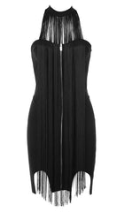 Tassel Halter Bandage Midi Dress In Black