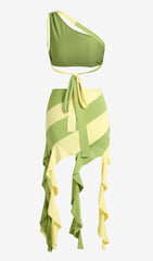 Tassel Irregular Two-Piece Dress In Moss Green