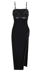 Thigh Slit Bandage Midi Dress In Black