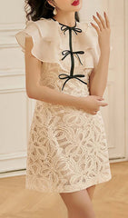 Tiered Neck Mini Dress In White