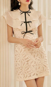 Tiered Neck Mini Dress In White