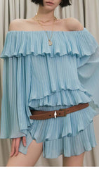 Tiered Off-Shoulder Two Piece Set In Blue