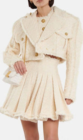 Tweed CropPed Jacket With Plated Skirt In LVORY