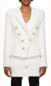 Tweed Double-Breasted Button Blazer& Pant Set