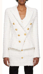 Tweed Double-Breasted Button Blazer& Pant Set