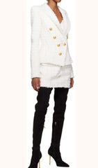 Tweed Double-Breasted Button Blazer& Pant Set