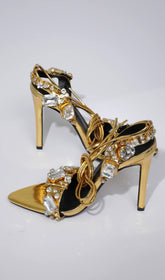 Crytal Lace UP Heels In Gold