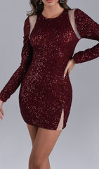 Red Long Sleeve Sequin Mini Dress