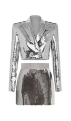Sequin Short Two Pieces Suit In Sliver