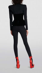 V Neck Two Pockets Blazer In Black