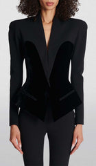 V Neck Two Pockets Blazer In Black