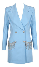 V-Neck BOTTOM Jacket Dress In Blue
