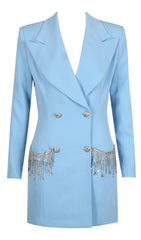 V-Neck BOTTOM Jacket Dress In Blue