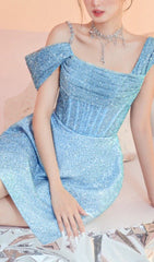 Sequin Corset Mini Dress In Sky Blue