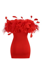 Off-Shoulder PuffY Flower Mini Dress In Red