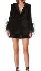 Velvet FeaTher-Trim Jacket In Black