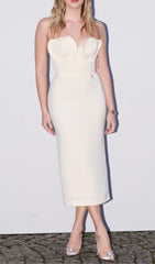 Waist-Tightening Pearl Midi Dress In White