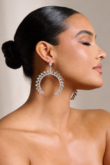 Silver Crystal Arched Shape Drop Earrings