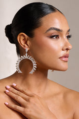 Silver Crystal Arched Shape Drop Earrings