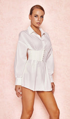 White CInCHED Waist Shirt Dress