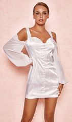 White Corset Dress With Blouson Sleeves