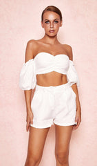 White High Waist Textured Suits