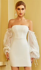 White LLace Sleeve Stitching Bandage Dress