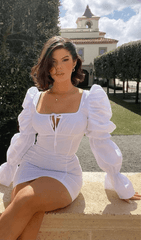 White Puff Sleeve Corset Dress