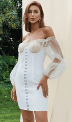 White Yarn Sleeve Mini Dress