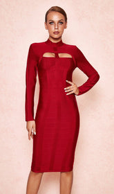 Cut Out Long Sleeve Bandage Dress