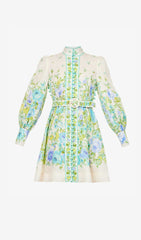 High-Neck Long Sleeve Midi Dress In White