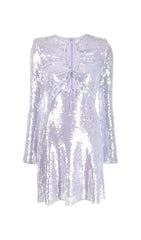 Sequin Long Sleeve Mini Dress In Lilac