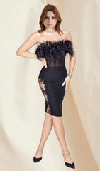 Black FeaTher Midi Bandage Dress