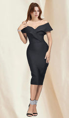 Black Off Shoulder Midi Bandage Dress