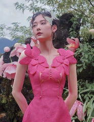 Pink Jacquard Embroidery Midi Dress