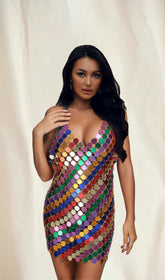 Rainbow Halter Sequin Mini Dress