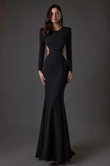 Long Sleeve Cut Out Backless Mermaid Maxi Dress In Black