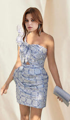 One Shoulder Draped Jacquard Mini Dress