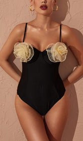 Flower One Piece Swimsuit In Black