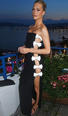 White Bows High Slit Bandage Dress