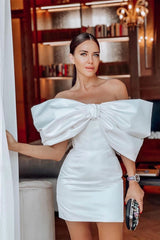 Satin Bow Off Shoulder Mini Dress